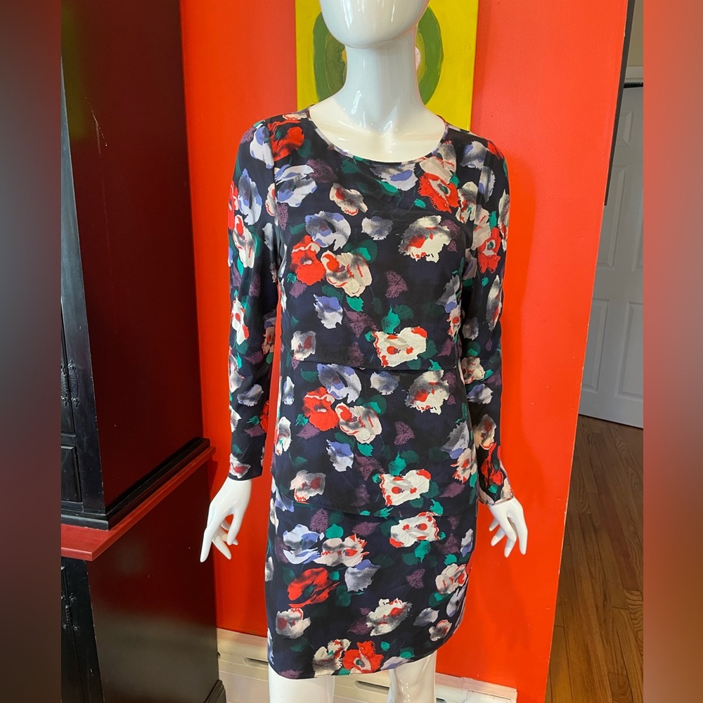 Warehouse Silk Long Sleeve Floral Dress Size US 10 (UK 12)